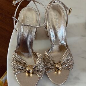 Steve Madden Cheyla Gold Heels with Bow Accent